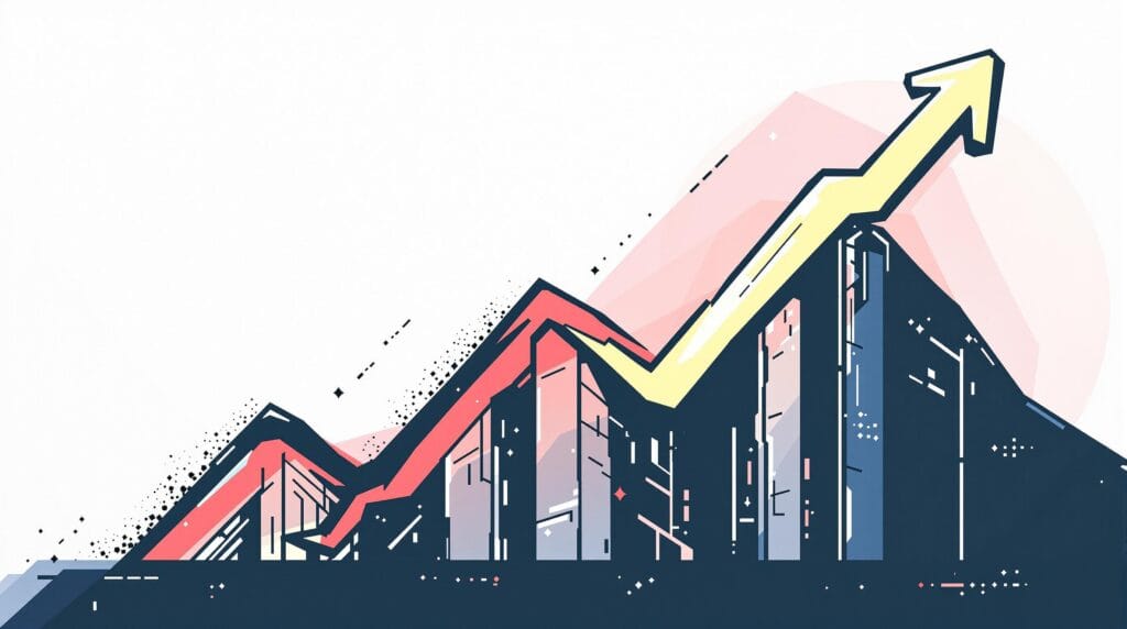 Rising chart with arrow pointing upwards.