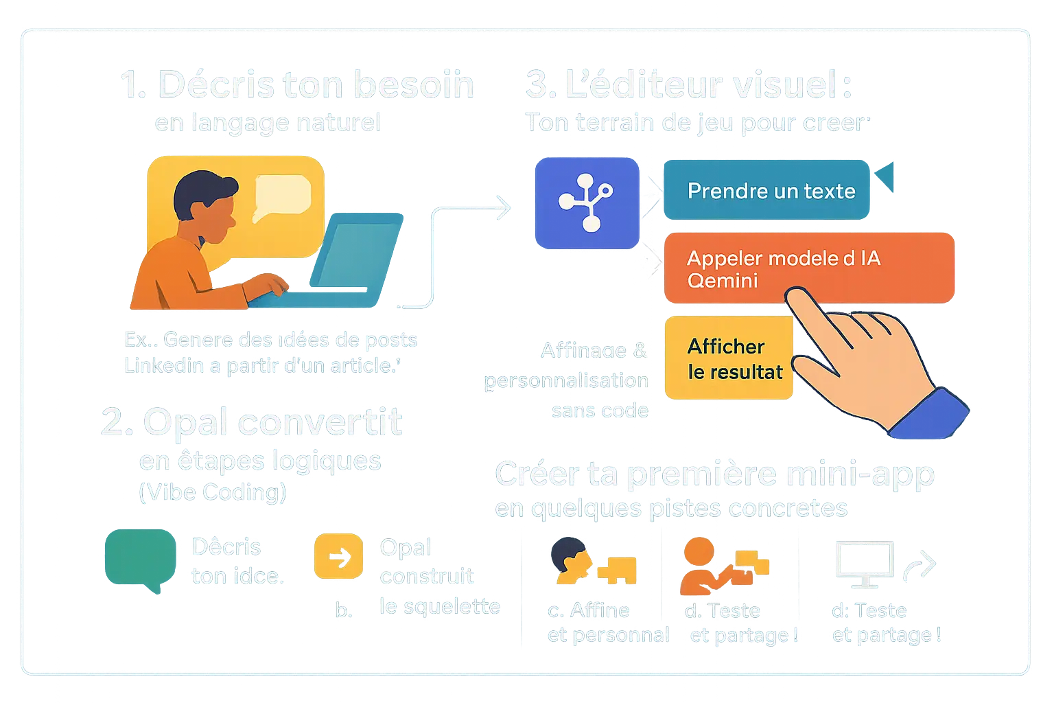 Interface visuelle de Google Opal en action