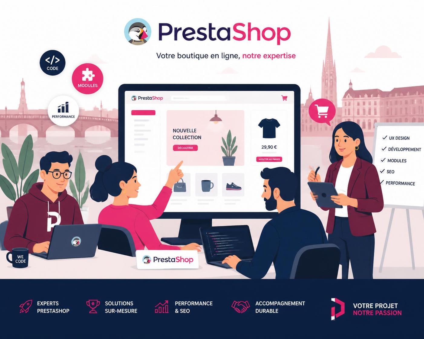 Agence prestashop bordeaux : boostez votre boutique en ligne dès maintenant 5 agence prestashop à bordeaux spécialisée dans l'optimisation de votre boutique en ligne. boostez vos ventes dès maintenant avec nos solutions sur mesure et notre expertise locale.