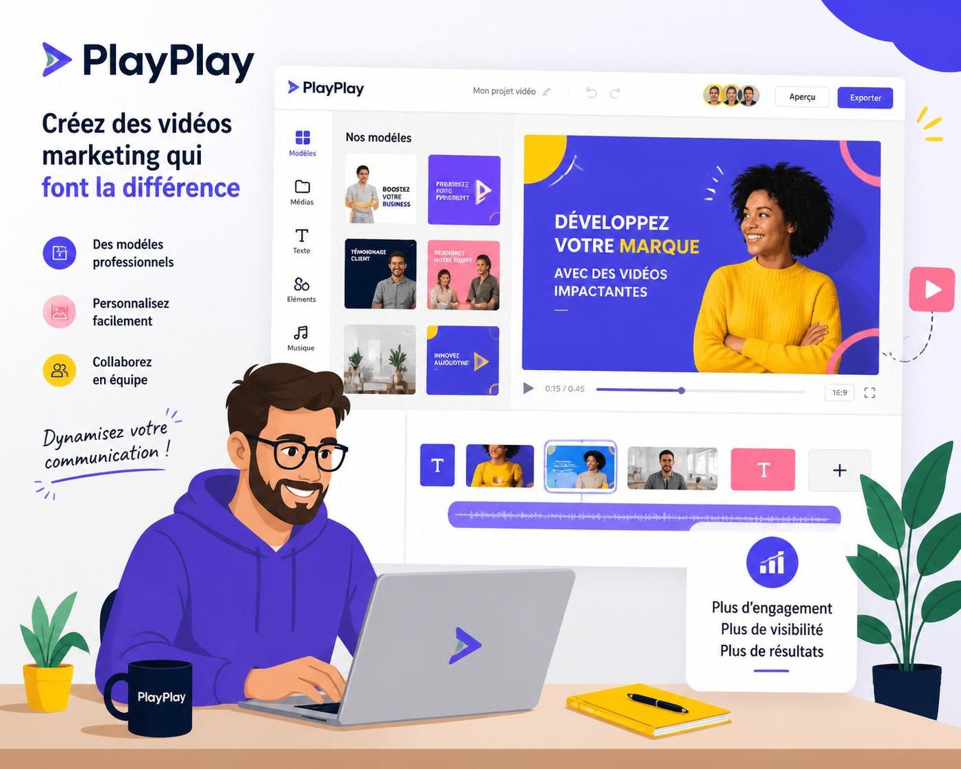 découvrez playplay, l'outil simple et rapide pour créer vos vidéos marketing professionnelles en quelques clics. boostez votre communication dès maintenant !