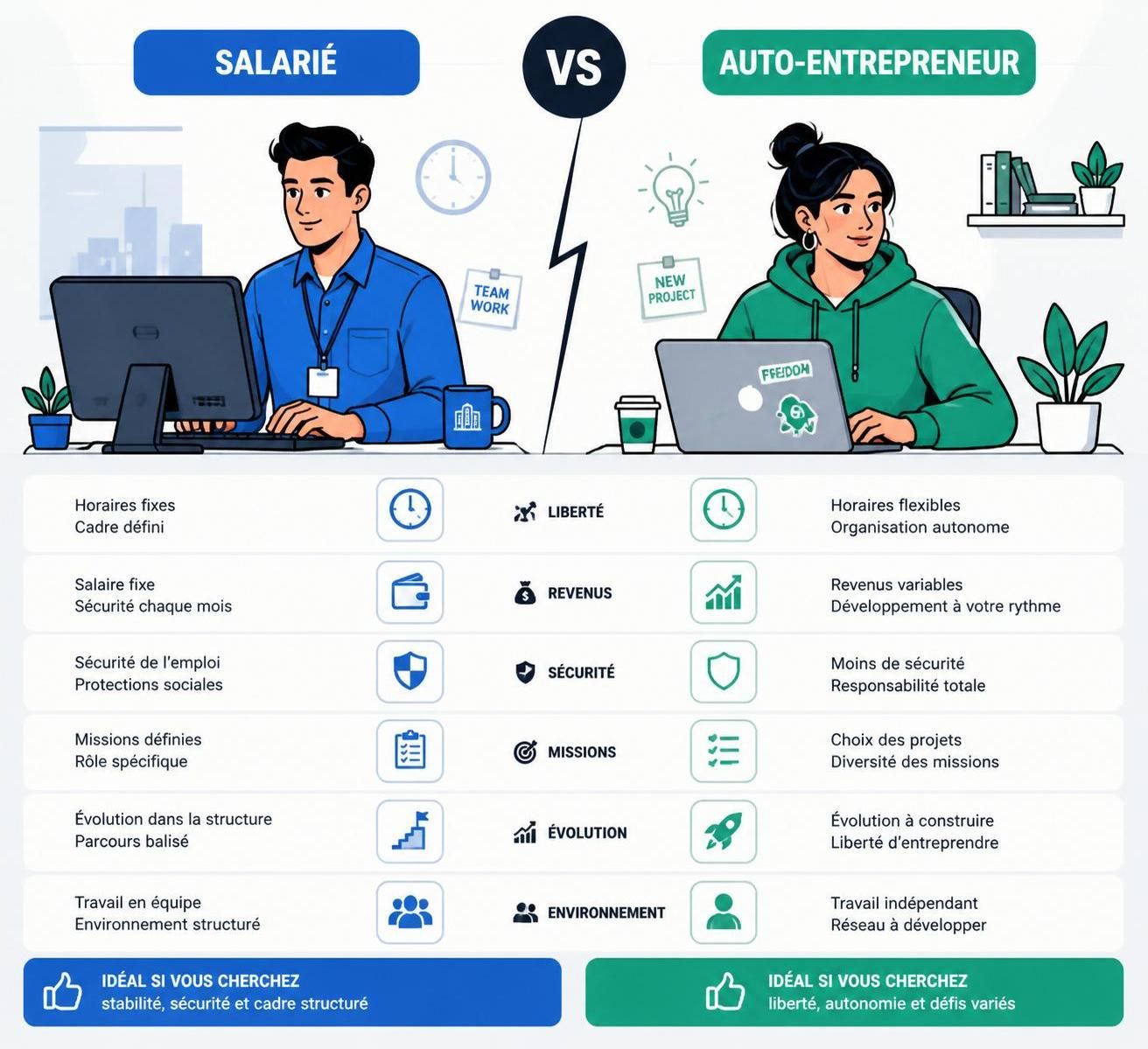 Salarié ou auto-entrepreneur : ce qui change vraiment pour toi 5 découvrez les différences clés entre être salarié et auto-entrepreneur, et ce que cela implique réellement pour toi au quotidien.
