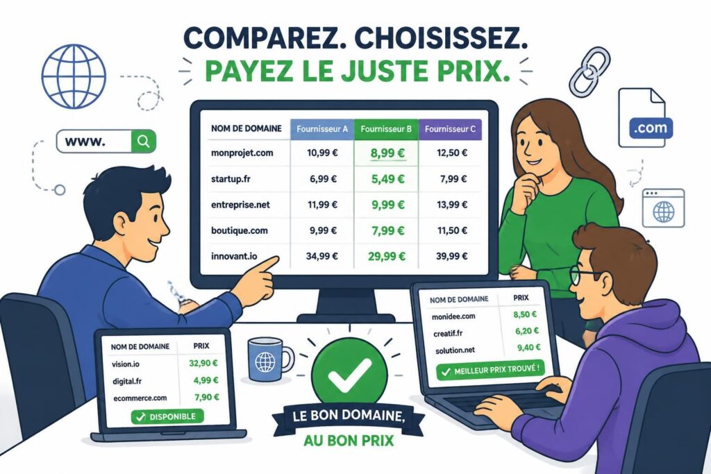 comparez les prix des noms de domaine facilement et trouvez la meilleure offre pour payer le juste prix. économisez sur l'enregistrement de votre nom de domaine dès aujourd'hui !