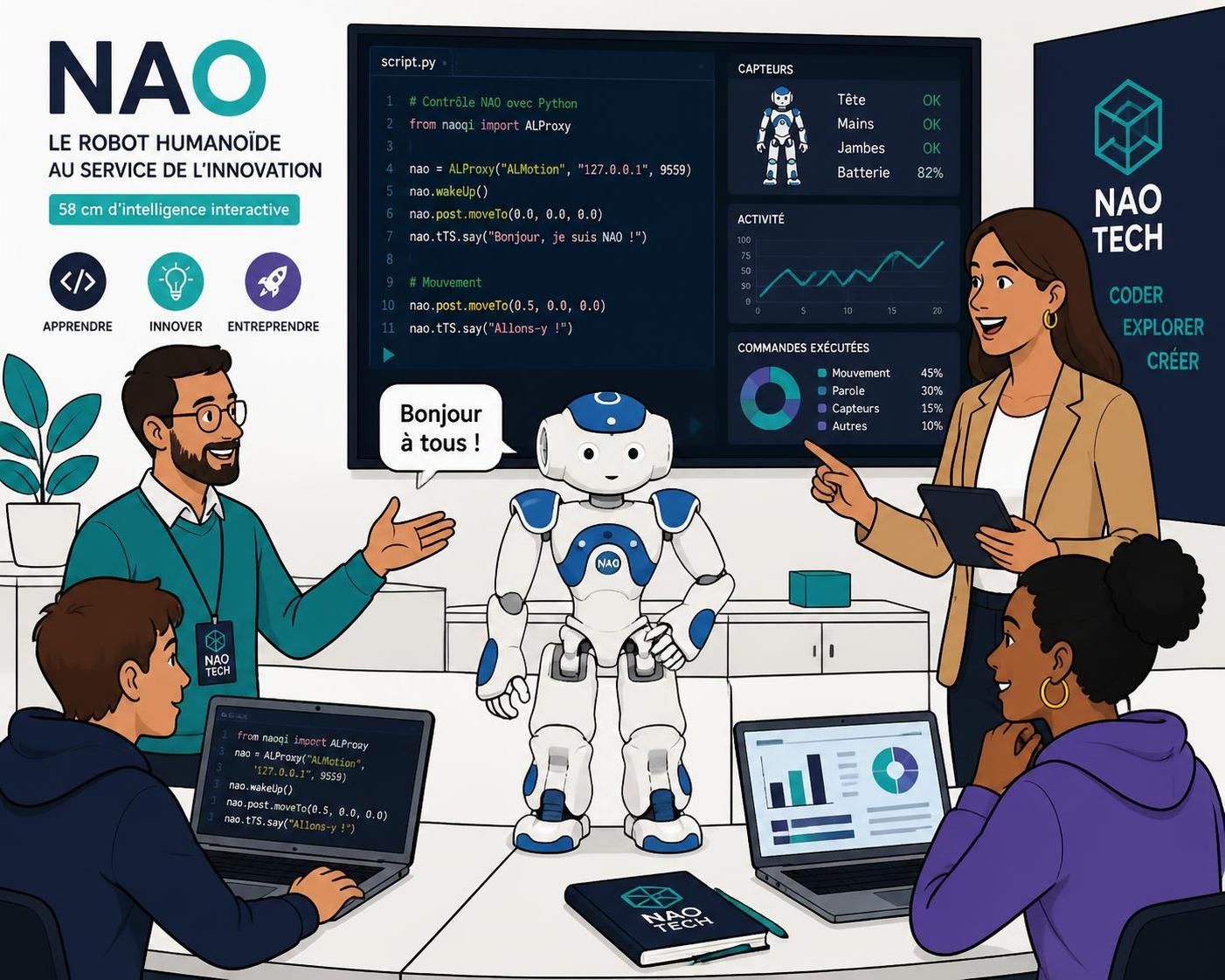 Robot NAO : combien ça coûte et à quoi ça sert 5 découvrez le robot nao : son prix, ses fonctionnalités et ses utilisations principales pour l'éducation, la recherche et l'animation.